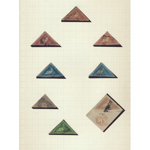 151 - Cape of Good Hope. Early used range on album leaves, incl Triangles to 1/-, 1864 6d, 1882-3 with val... 