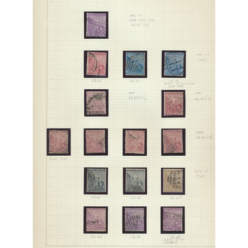 151 - Cape of Good Hope. Early used range on album leaves, incl Triangles to 1/-, 1864 6d, 1882-3 with val... 