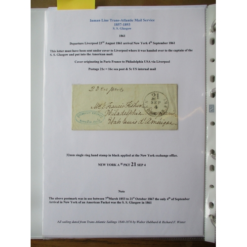 129 - Maritime. Transatlantic mail postal history coln in 3 vols and loose leaves. Mail services incl Alle... 