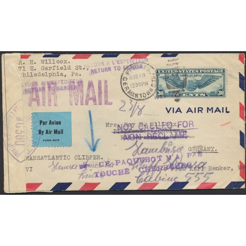 135 - Aviation. WWII Shuttle Mail. Coln of censored wartime covers (Qty 48) in folder, incl Aug 1939 USA t... 