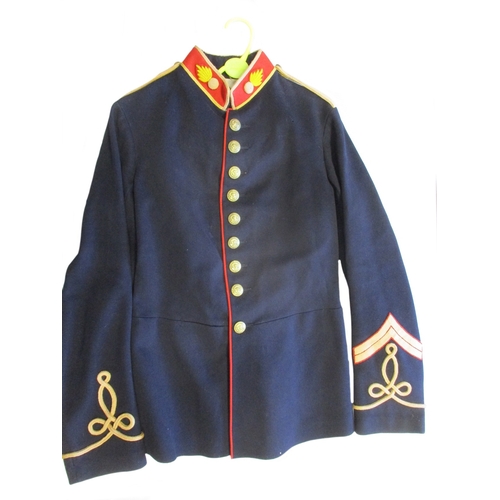 154 - Uniform range with:
1. Royal Marine Artillery circa 1920 blue tunic, KC RMA buttons, small hole to l... 