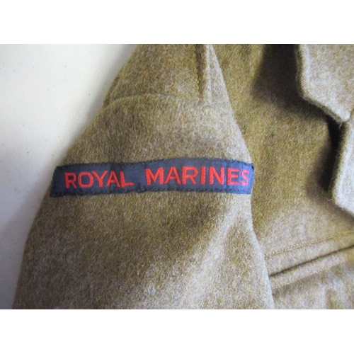 154 - Uniform range with:
1. Royal Marine Artillery circa 1920 blue tunic, KC RMA buttons, small hole to l... 