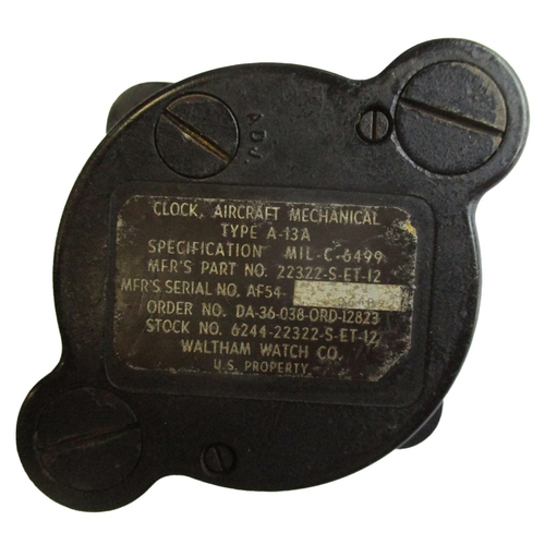 178 - US 8 Day Aircraft Clock Mechanical Type A-13A, Specification Mil-C-6499 Ser No 06689, Part No 22322-... 