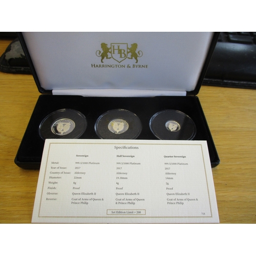 488 - Alderney. 2017 Platinum Wedding platinum proof cased set of 3 FDC (sovereign, half sovereign and qua... 