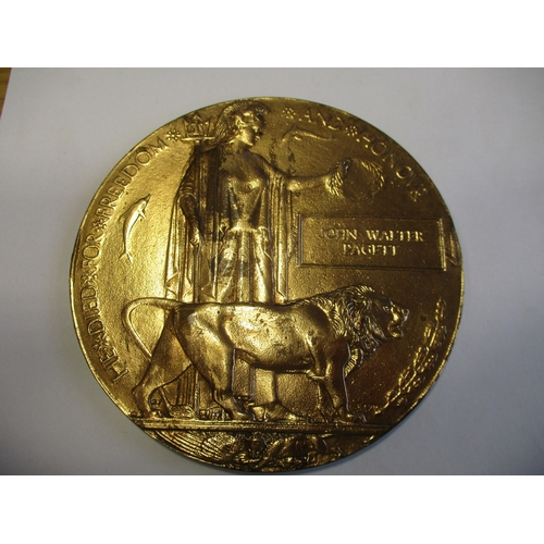 55 - WW1 Memorial Plaques, unique names on CWGC with:
1. John Walter Pagett, has been gilded and metal ad... 