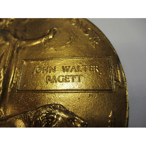 55 - WW1 Memorial Plaques, unique names on CWGC with:
1. John Walter Pagett, has been gilded and metal ad... 