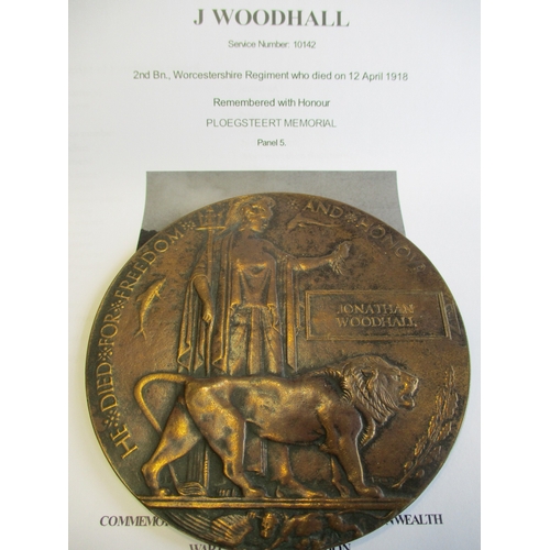 56 - WW1 Memorial Plaques, unique names on CWGC with:
1. Jonathan Woodhall, very fine. He was killed in a... 