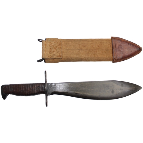 91 - U.S. Model 1917 Bolo knife and scabbard, ricasso stamped MOD191*, canvas covered scabbard, leather c... 