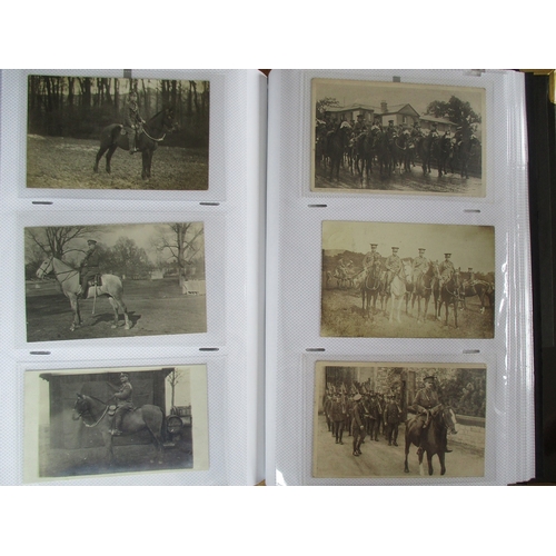 110 - Military. RP coln. in modern album. Soldiers, many on horseback, portraits, groups, Red Cross, camps... 