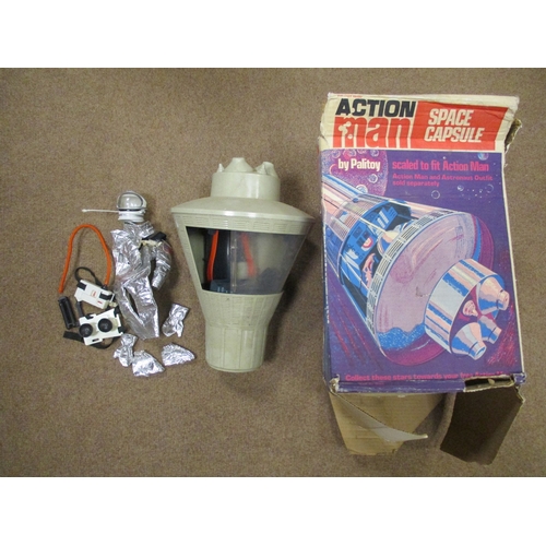 122 - Collection including Action Man Space Capsule, Action Man parts, plastic soldiers, Subbuteo, die cas... 