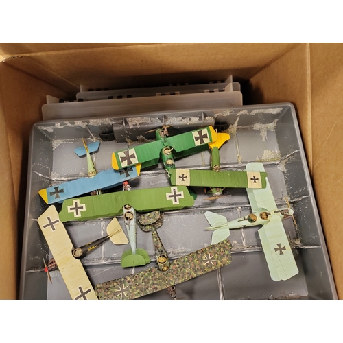 127 - Collection of unboxed various scale military vehicles mostly kit built planes, fighter jets, tanks, ... 