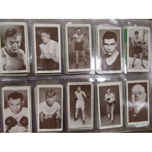 13 - Collection in 6 albums with complete sets including Churchman Boxing Personalities, Kings of Speed, ... 