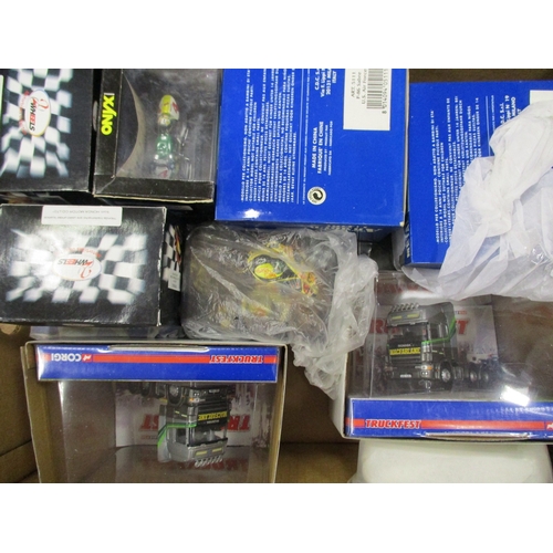 168 - Collection including Anso, Atlas, Corgi, Onyx, Oxford Die Cast, racing cars in plastic display cases... 