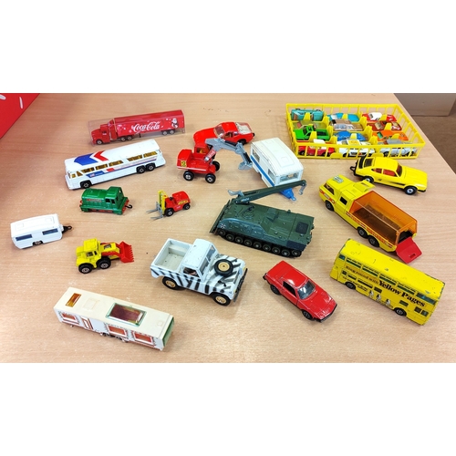 202 - Collection of unboxed diecast cars, trucks, buses, diggers etc. generally good plus/very good with s... 