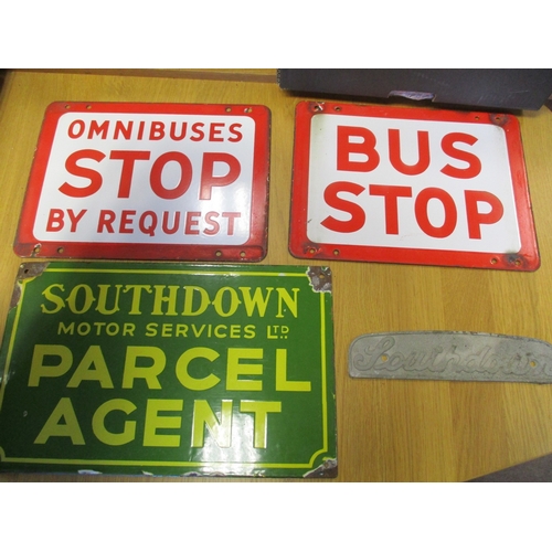 260 - Collection of enamel signs with bus stop sign detailing Service 5, 11 and 105 with place names, gree... 