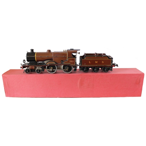 294 - Hornby. Unboxed O gauge LMS 4-4-0 1185 brown locomotive with tender, repainted to a high standard in... 