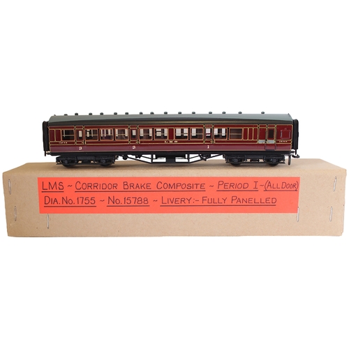 374 - Lawrence Scale Models. Range of OO gauge kit built Period I LMS panelled maroon coaches, generally n... 