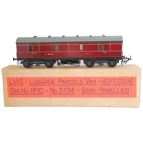 377 - Lawrence Scale Models. Range of OO gauge kit built LMS maroon luggage/parcels vans, generally near m... 