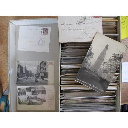 79 - Misc. coln. in 4 modern albums and 6 shoe boxes. UK topo. part sorted into counties incl. some early... 