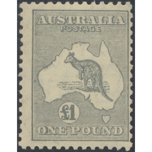 126 - Australia. 1931-36 Kangaroo and Map £1 grey, M, with light overall gum toning. Off-centre to right. ... 