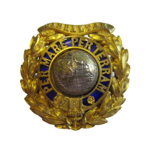 163 - Royal Marine Light Infantry QV Officer's gilt and enamel glengarry badge, circa 1870-97, wreath with... 