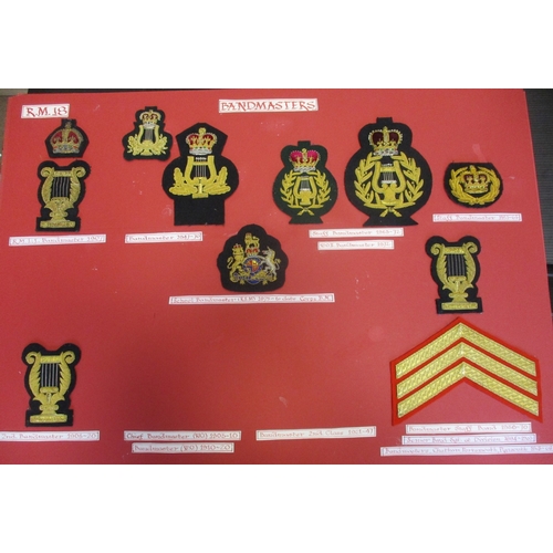 166 - Royal Marines collection of insignia mounted on 6 large cards in carrying case including officer's f... 