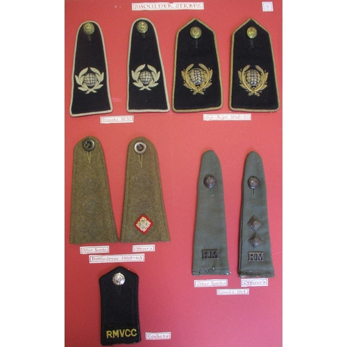 169 - Royal Marines shoulder rank badge collection mounted on 6 boards including metal General to Brigadie... 