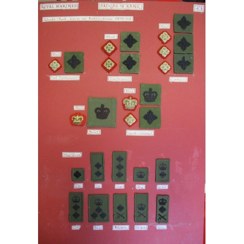 169 - Royal Marines shoulder rank badge collection mounted on 6 boards including metal General to Brigadie... 