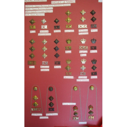 169 - Royal Marines shoulder rank badge collection mounted on 6 boards including metal General to Brigadie... 