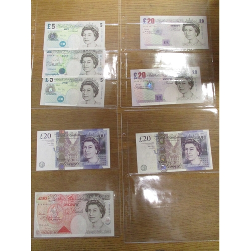 231 - Collection including £50 Lowther K19, £20 Bailey 2004 ED45, £5 Somerset 1980 KT50, £1 Beale Z4IC, J9... 