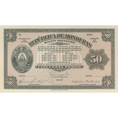 282 - Honduras. Billete Aduanero (Customs Notes) Decree of 5.10.1927 1928 issue 1 peso, 2 pesos, 5 pesos, ... 