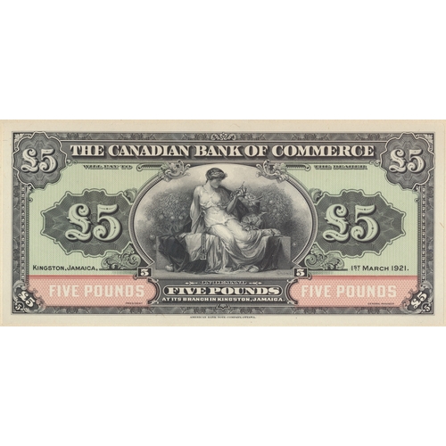 285 - Jamaica. Canadian Bank of Commerce 1921 (1st March) £5 uniface proofs of obverse extremely fine and ... 