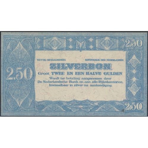 291 - Netherlands. Zilverbon 1938 2.5 gulden blue proof in unissued design without signatures and numbers ... 