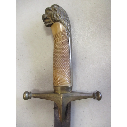 108 - George III pre-regulation Bandsman's sword, 68cm curved blade, single fuller to 19cm from tip, brass... 