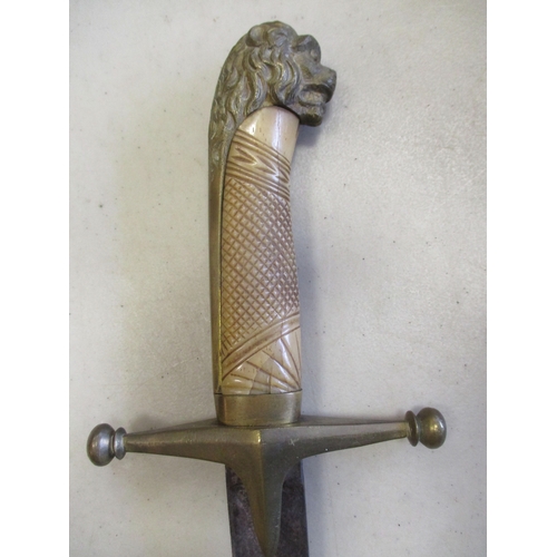 108 - George III pre-regulation Bandsman's sword, 68cm curved blade, single fuller to 19cm from tip, brass... 