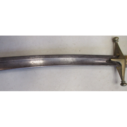 108 - George III pre-regulation Bandsman's sword, 68cm curved blade, single fuller to 19cm from tip, brass... 