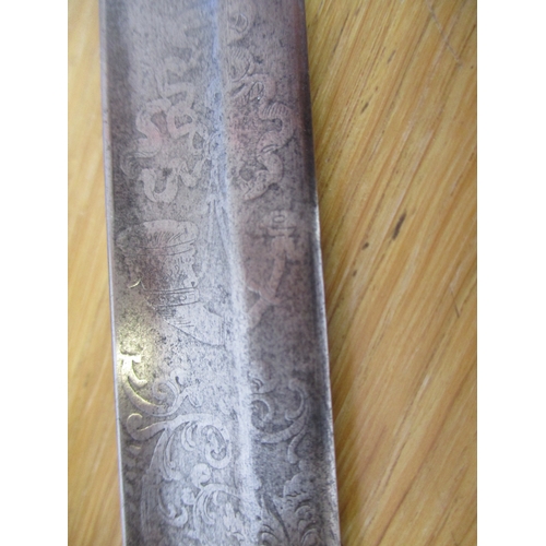 130 - Unusual Victorian 1850 Pattern Royal Artillery officer's sword, blade 50% ornately etched including ... 