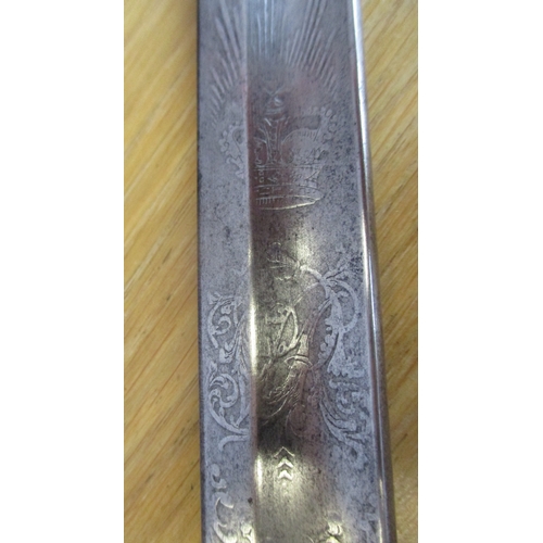 130 - Unusual Victorian 1850 Pattern Royal Artillery officer's sword, blade 50% ornately etched including ... 