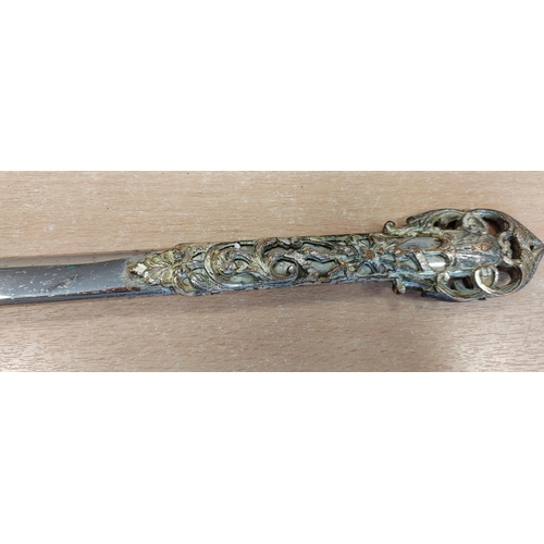 134 - US Knight Templar sword with enamel fittings, 80% ornately etched double edged blade with pitting, r... 