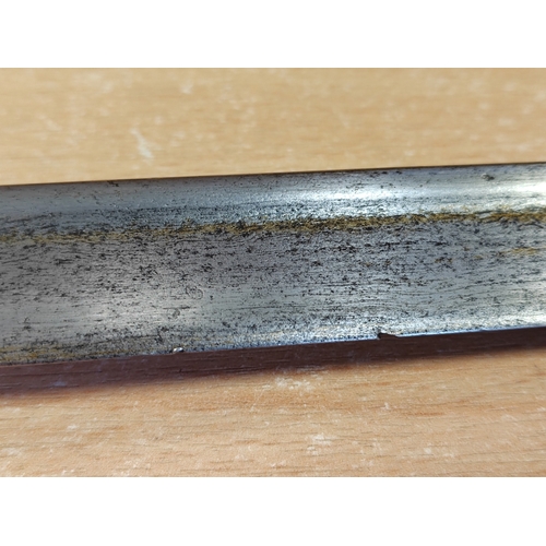 139 - 1871/1909 Italian cavalry troopers sword and scabbard with pitting,  edging and knicks along length ... 