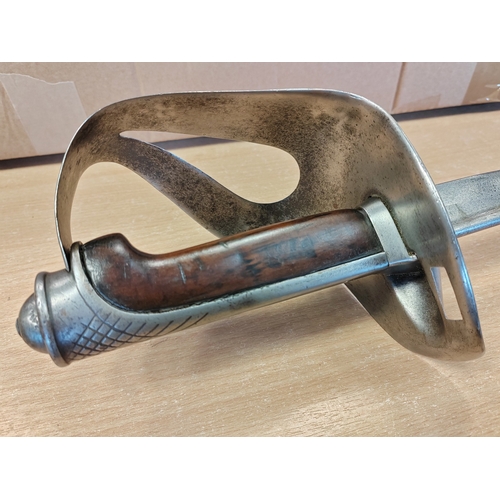 139 - 1871/1909 Italian cavalry troopers sword and scabbard with pitting,  edging and knicks along length ... 