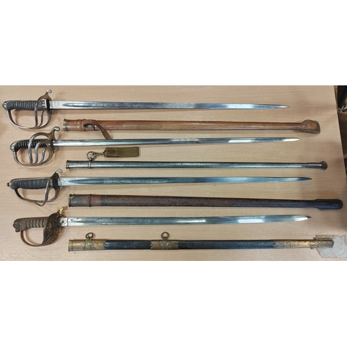 146 - Collection of replica swords with mix of metal and leather scabbards, with 1827 Pattern naval office... 