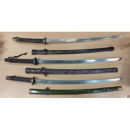 146 - Collection of replica swords with mix of metal and leather scabbards, with 1827 Pattern naval office... 