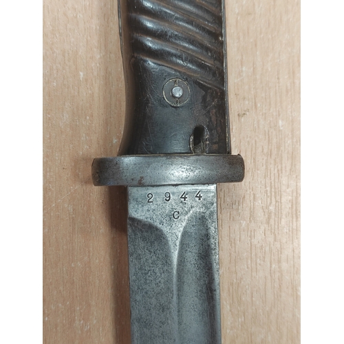153 - Bayonets with:
1.WW2 German K98 1939 Bayonet with matching numbered scabbard, ricasso marked P.Weyer... 