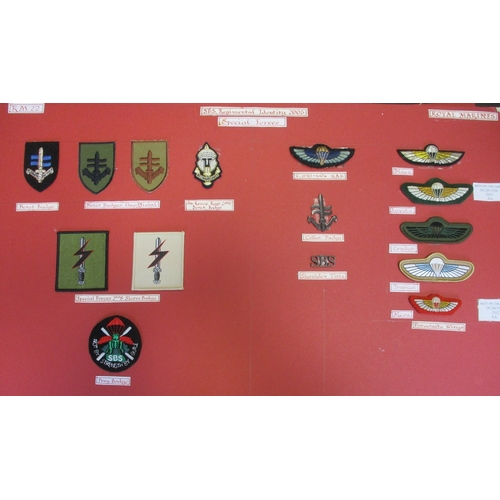 166 - Royal Marines collection of insignia mounted on 6 large cards in carrying case including officer's f... 