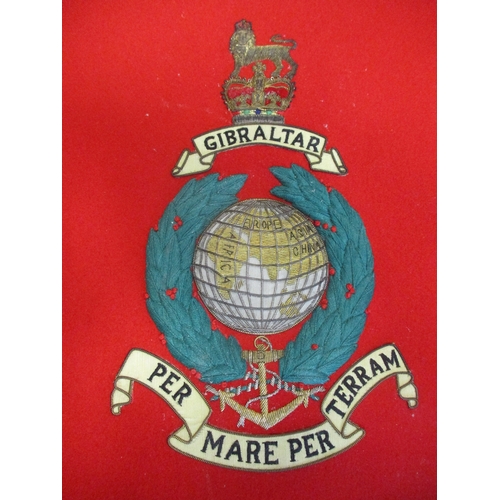 167 - Royal Marines range with:
1. Two sided marker flag, Royal Marine multi-coloured badge on blue flag, ... 