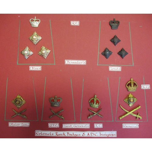 169 - Royal Marines shoulder rank badge collection mounted on 6 boards including metal General to Brigadie... 