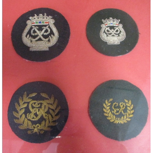 170 - Royal Marines bullion, embroided and printed insignia collection in 3 large frames including Royal Y... 