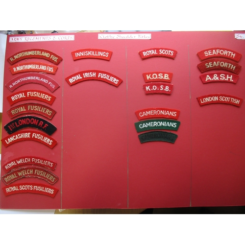 183 - Infantry cloth shoulder title collection mounted on 4 boards with double sided tape. Mainly embroide... 