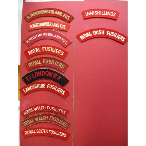 183 - Infantry cloth shoulder title collection mounted on 4 boards with double sided tape. Mainly embroide... 